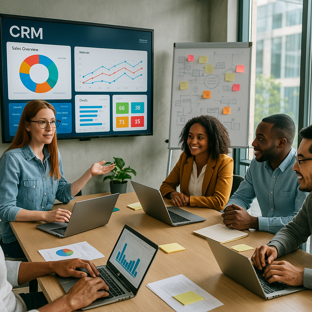 People discussing their CRM